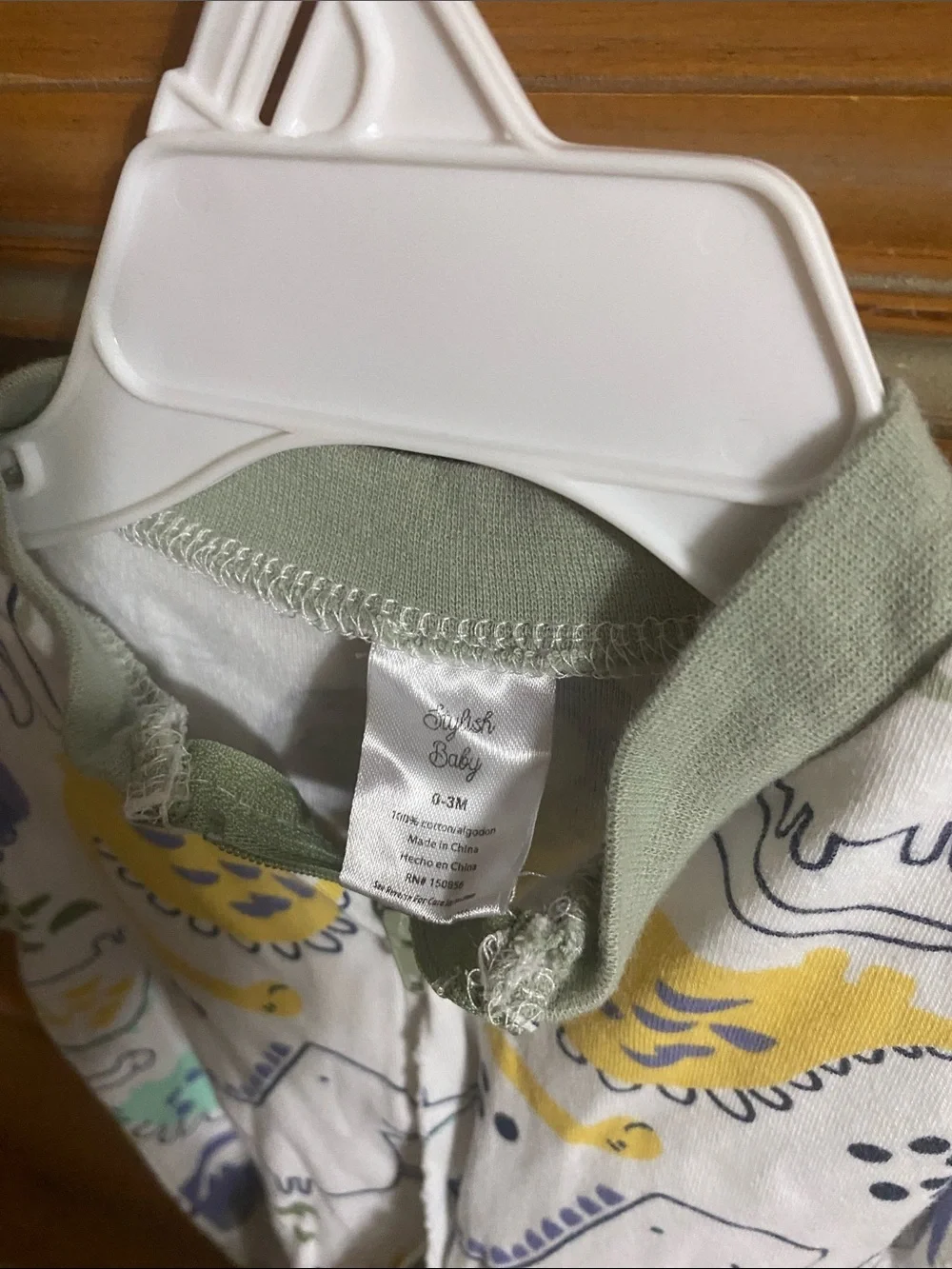 Unbranded White Baby Footie with Yellow, Green & Blue Dino Print